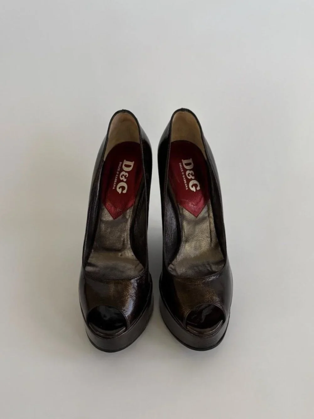 Vintage D&G Metallic Bronze Architectural Wedge Platforms